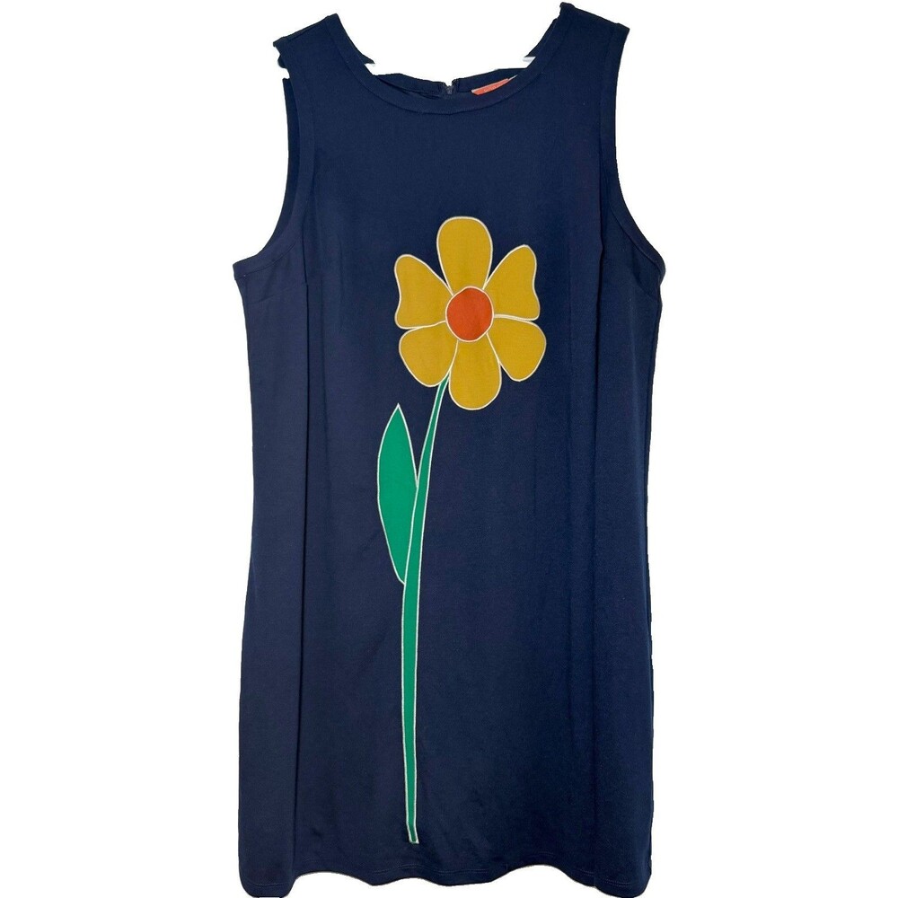 ModCloth 3X Navy Sleeveless Shift Dress Yellow Daisy Flower Retro Mod